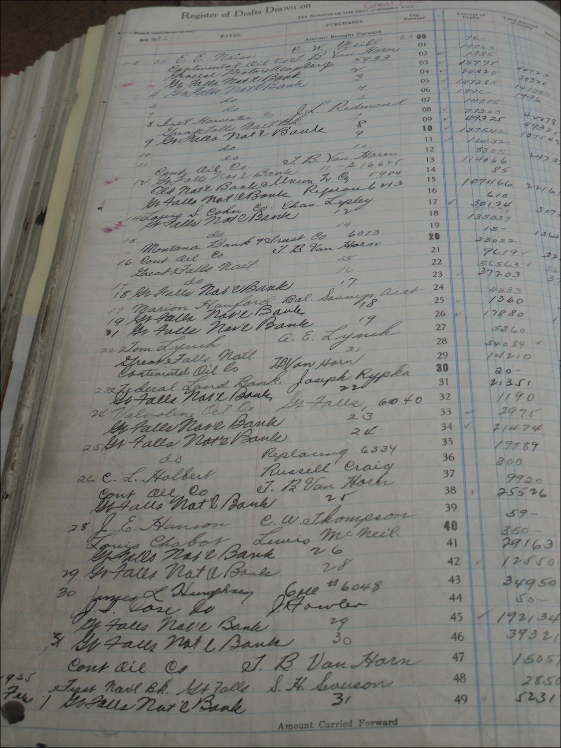 Fort Benton, MT Agriculture Museum-bank building, ledger book page